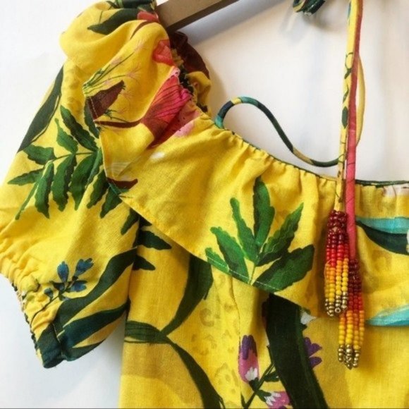 FARM Rio Golden Jungle Floral Linen Midi Dress - Picture 8 of 13